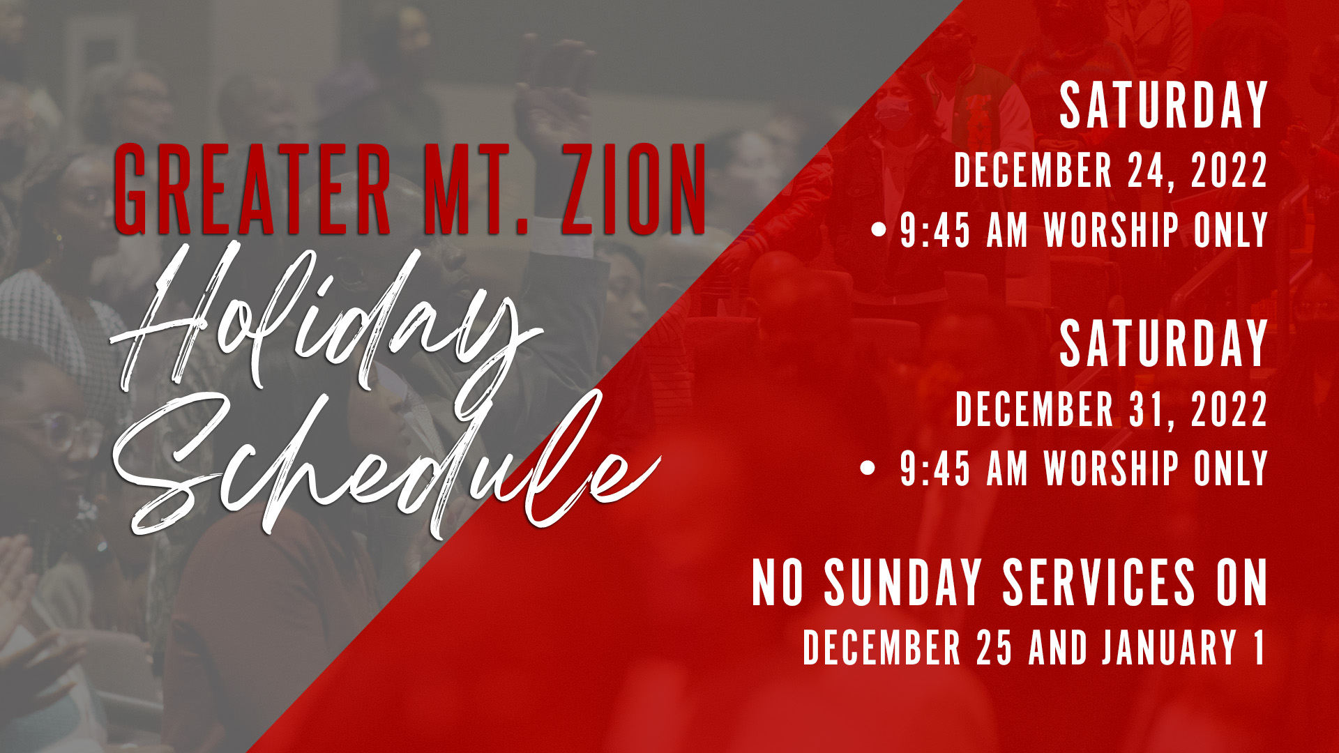 Holiday Worship Service Greater Mt Zion Church